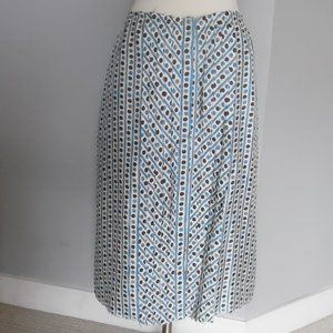 Prada Silk Polka Dot Logo Pencil Brown Blue White Raw hem Silk Midi Skirt Medium
